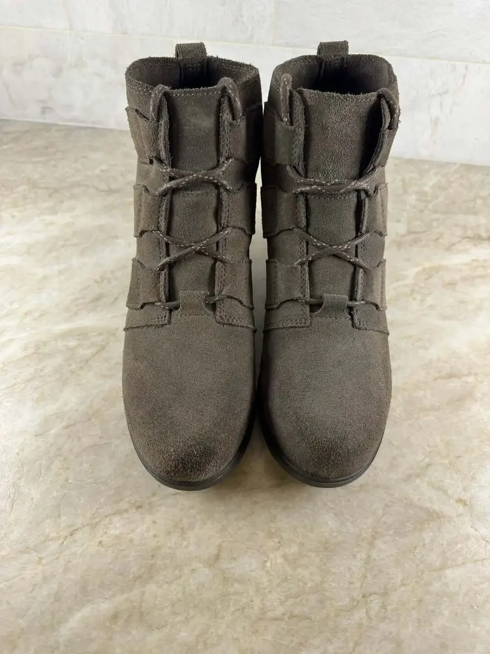 Sorel Evie Lace Waterproof Suede Wedge Ankle Booties Gray Women’s Size 8